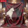 A 2D Flannel Blanket Featuring a Black and White Dual Wolf and Red Rose Themed Pattern, with Soft High-definition Digital Printing. This Cooling Blank