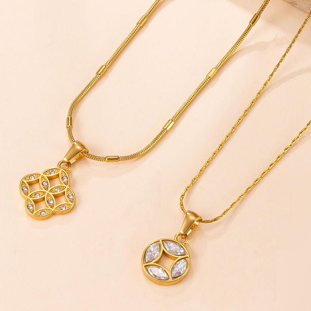 Women's Zircon & Diamond Copper Coin Necklace with Stainless Steel Cross - Retro Chinese Style, Simple, Non-fading Clavicle Chain