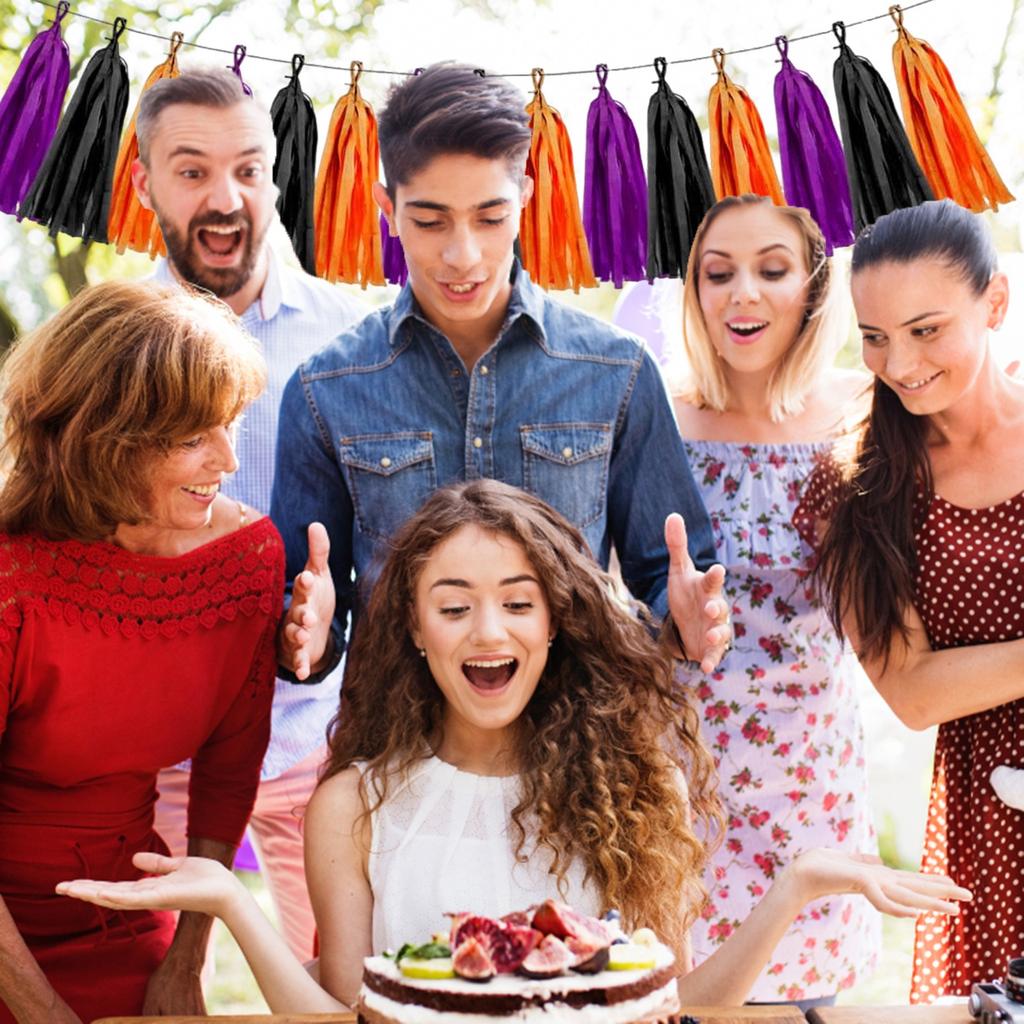 Holiday Decoration 15 Paper Tassel Birthday Party Room Decoration Black Orange Purple Pull Flower