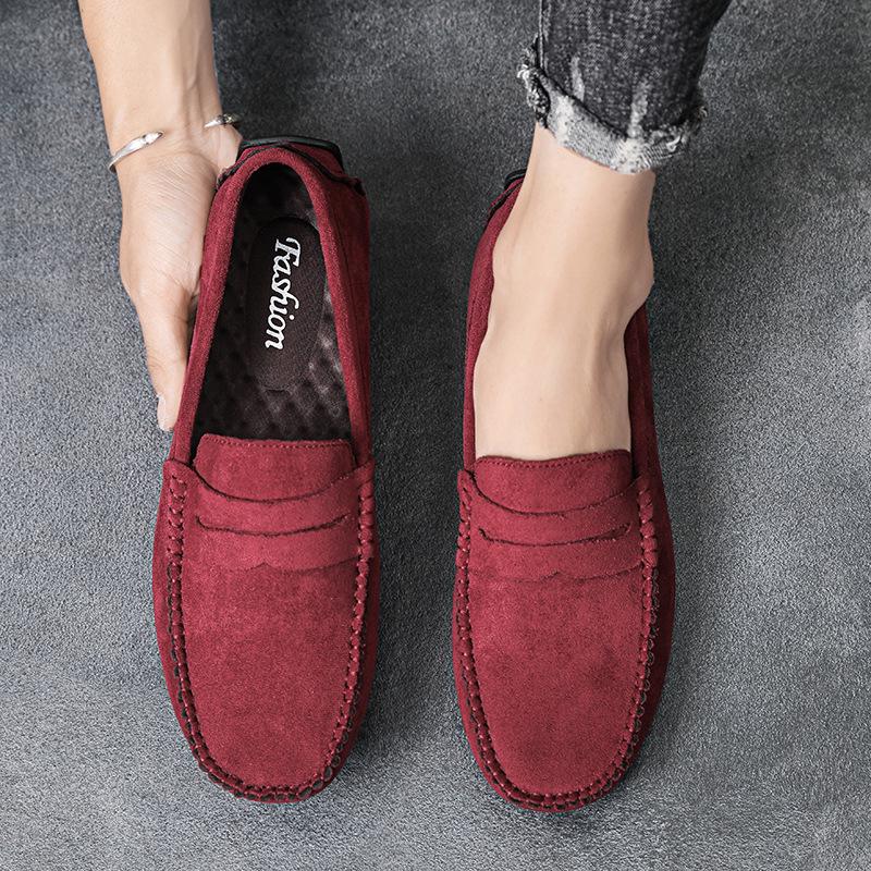 Bean Bean Men s Breathable Slip-On Leather Loafers - Spring Casual Low-Top Driving Shoes 40 вино красного