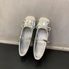 Bow splicing single shoes women's new one-button ballet flats