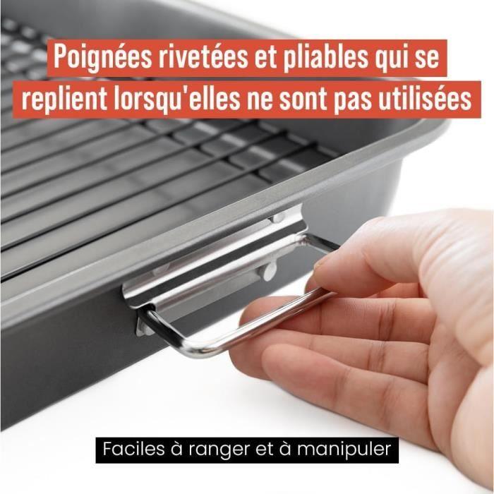 Chef pomodoro - grand plat à rôtir antiadhésif avec grille de cuisson - plat four rectangulaire 41 x 29 cm ultra résistant