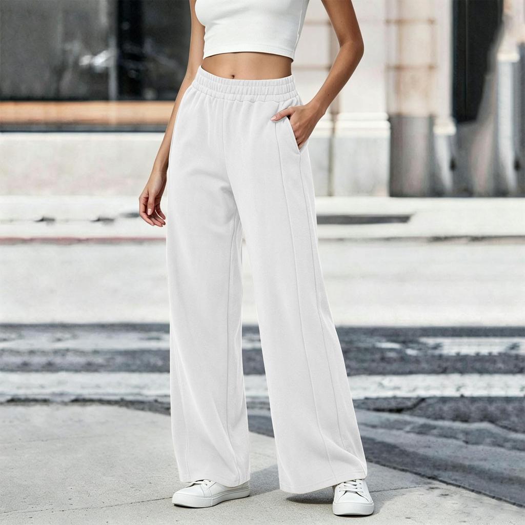 Women's Casual Retro Corduroy Wide Leg Pants with Pockets