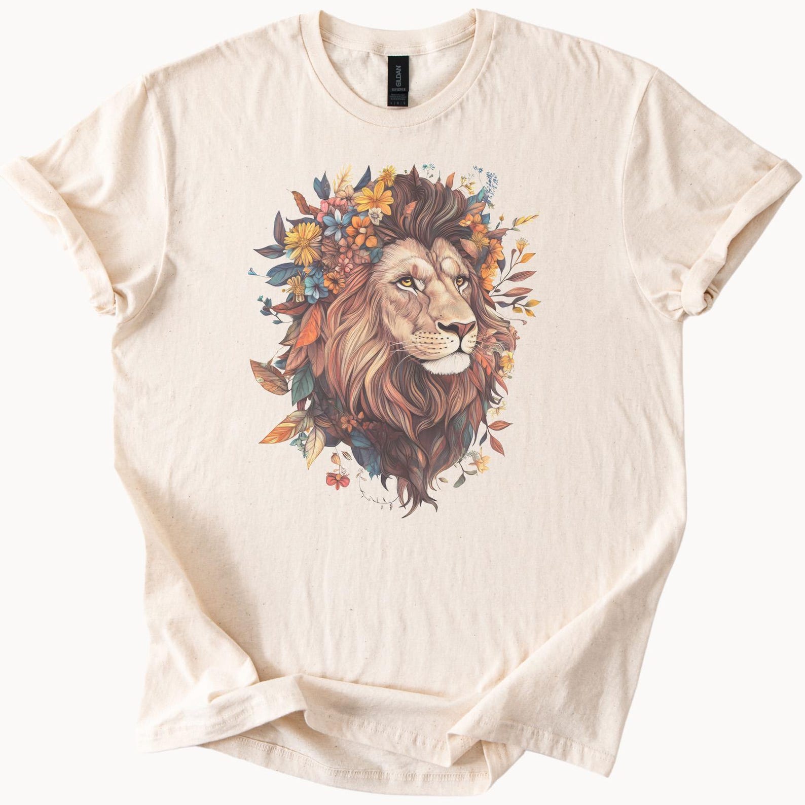 Lion King Graphic Shirt Fall Floral Animal Tee Nature Wild Cat Flower Mane Botanical Art TShirt Soft Cotton Lion Lover Gift Apparel 150