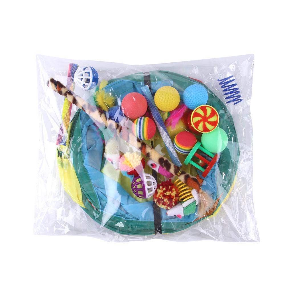 Cat toys, pet toy combination set, cat teaser cat stick rainbow three-channel cat supplies 22-piece set