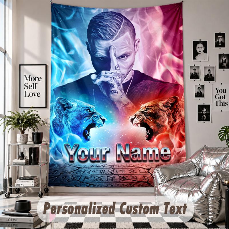 Wall Hanging Tapestry With Custom Name & Text, Kontra K Decorative Tapestry For Bedroom