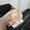 Lace Texture Faux Leather Bowling Handbag for Women Fashionable Casual Shoulder Purse