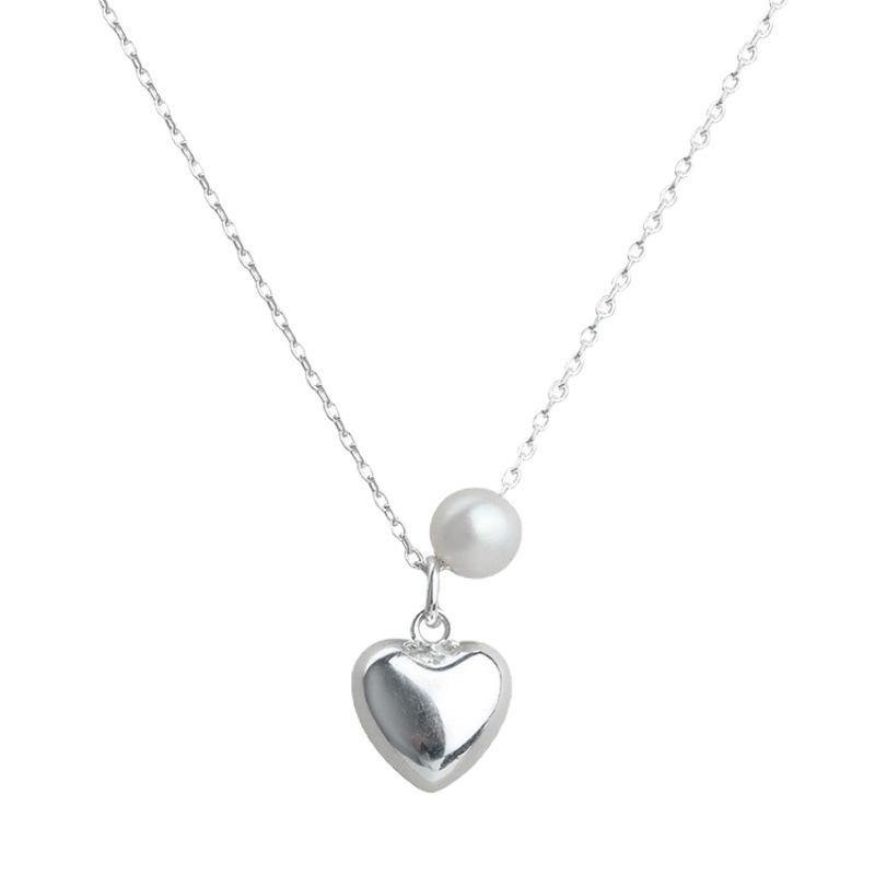 Korean Style Sweetheart Pearl Clavicle Necklace - Trendy Simple Peach Heart Design
