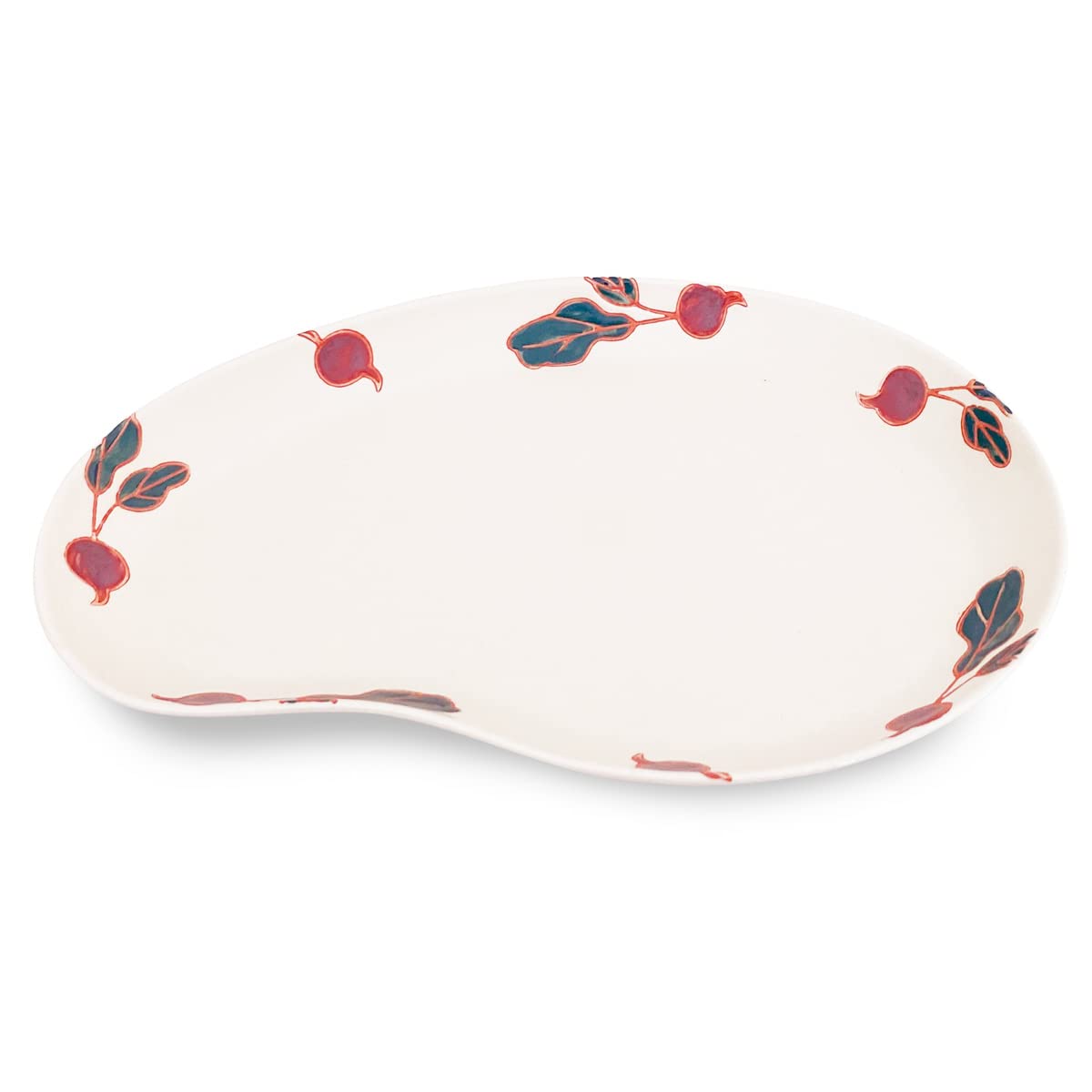 J-kitchens Kobo Sho ~ Large Bean Plate with Fresh Art Radish Design, Hasami Ware, Made in Japan / 178525