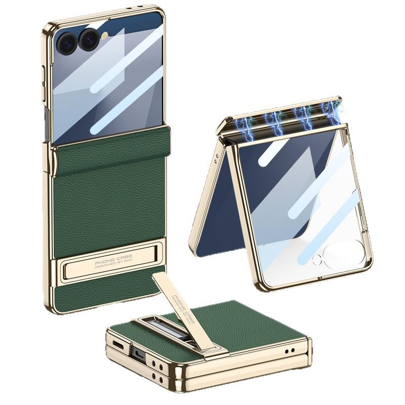 Samsung Galaxy Z Flip7 Magnetic Leather Full Coverage Case with Electroplated Hinge - GKK