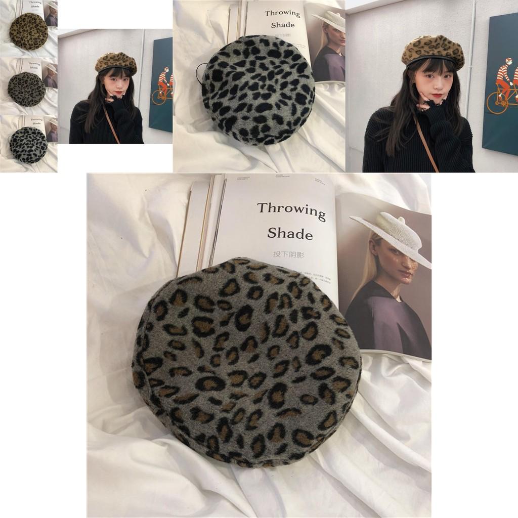 Unisex Leopard Print Beret Hat Warm Cozy Stylish For Fall Winter Spring
