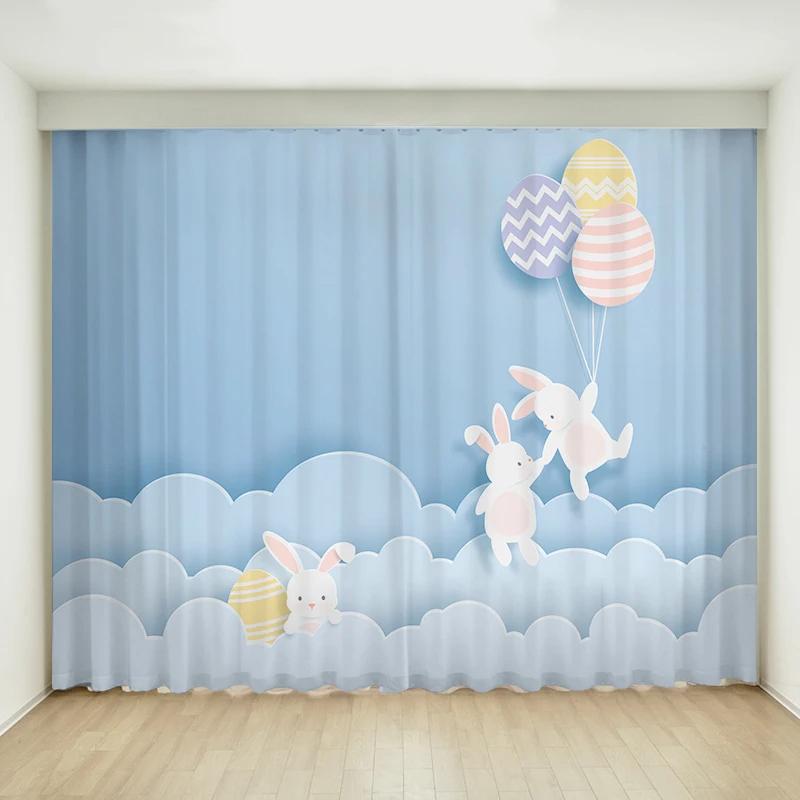 

Высокая затемняющая штора с изображением кролика из мультфильма, милая штора для детей, девочек, спальни, гостиной, плотная затемняющая штора W55 X H120cm X 2&Grommet Top