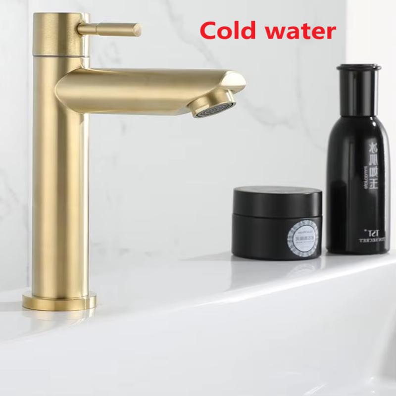 SUS304 Single Cold Tap Brushed Gold Basin Faucet Bathroom Faucet Water Faucet Waterfall Bathroom Tap 304 Stell Stainless