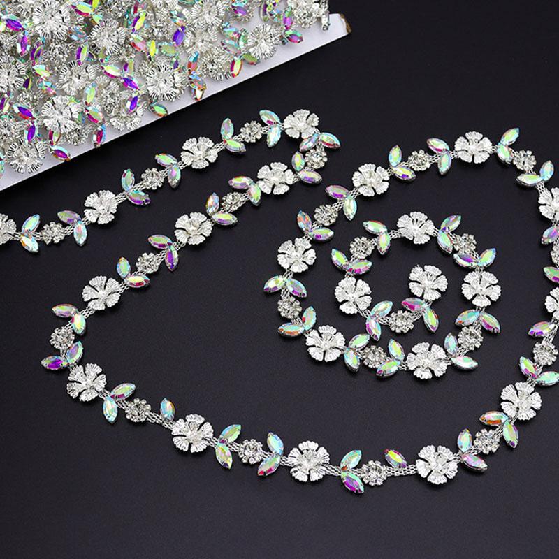 5Yards Rhinestone Chain Trim Shining Crystal Diamond Accessories DIY Craft Gift Flower Shape Decoration Diamond Metal Chains