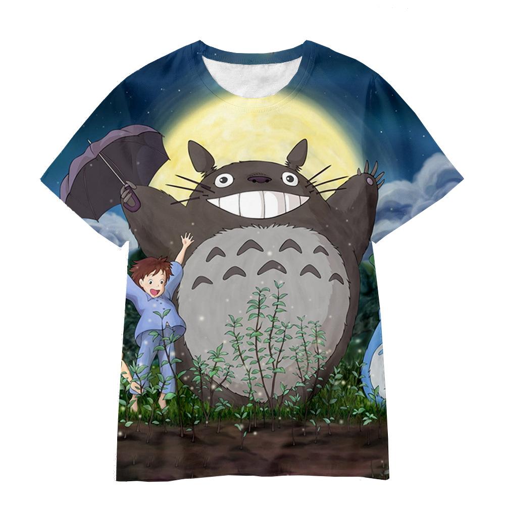 3D Hayao Miyazaki Cartoon Totoro Pattern Printed Casual Short Sleeved Children's Boy T-shirts - Soft Medium Stretch Fabric Summer Relaxed Fit Clothing