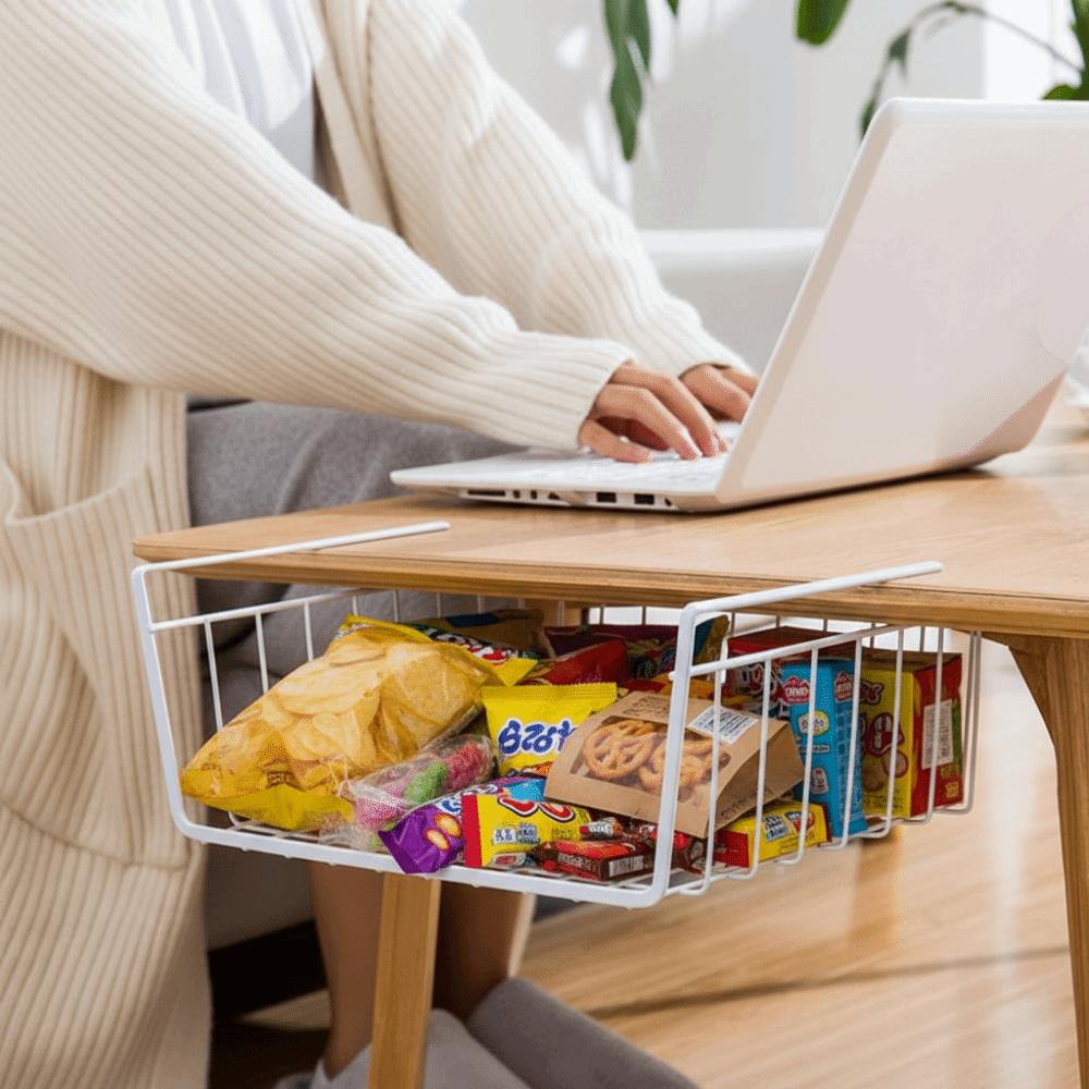 Multipurpose Under Table Storage Basket Space Saving Desk Storage Rack  Kitchen Organizer
