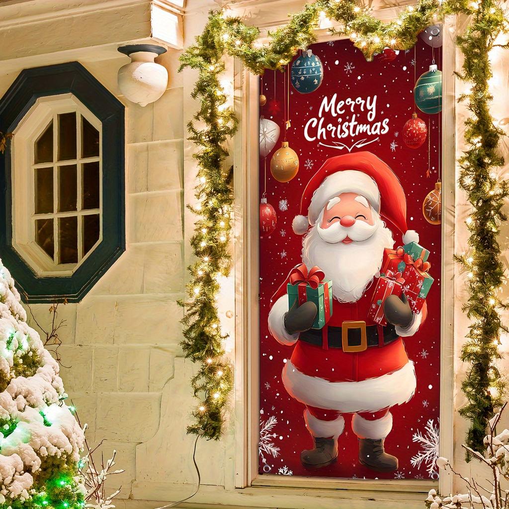 1 piece 2D cute Santa Claus themed door cover washable and reusable