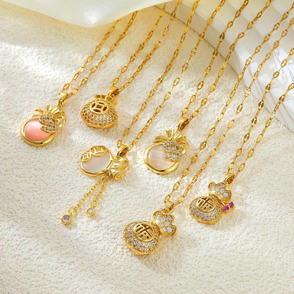 18 Karat Gold Glücksgeldbeutel Halskette für Damen - Luxuriöser Anhänger an einfacher Schlüsselbein-Kette