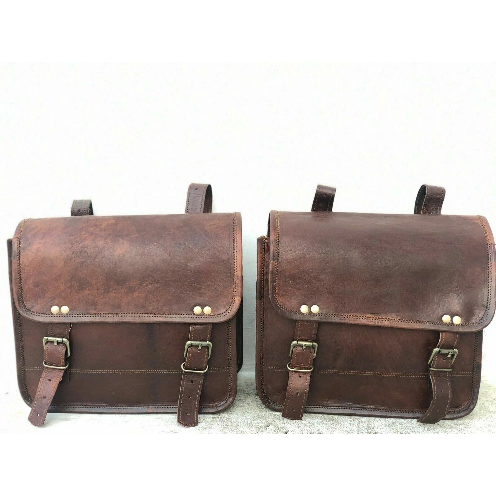 

Leather Side 2 Bags Pouch Saddlebags Panniers Saddle Motorcycle Side Full Grain 11 x 9 x 4 in