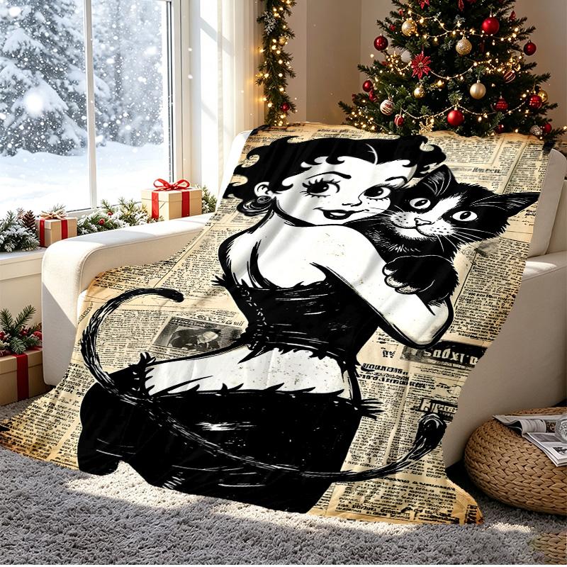 Betty Boop Pattern Blanket for Home Decoration, Bed, Sofa, Car Travel, Camping, Suitable for All Seasons, Birthday Christmas Gift