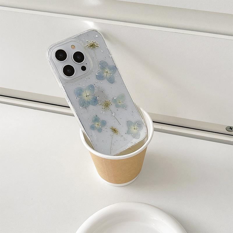 

Flower Silver Foil Sequined Mobile Phone Case For Iphone16Promax Transparent Apple 15Plus Japanese Small Fresh iPhone 7/8/SE 2020
