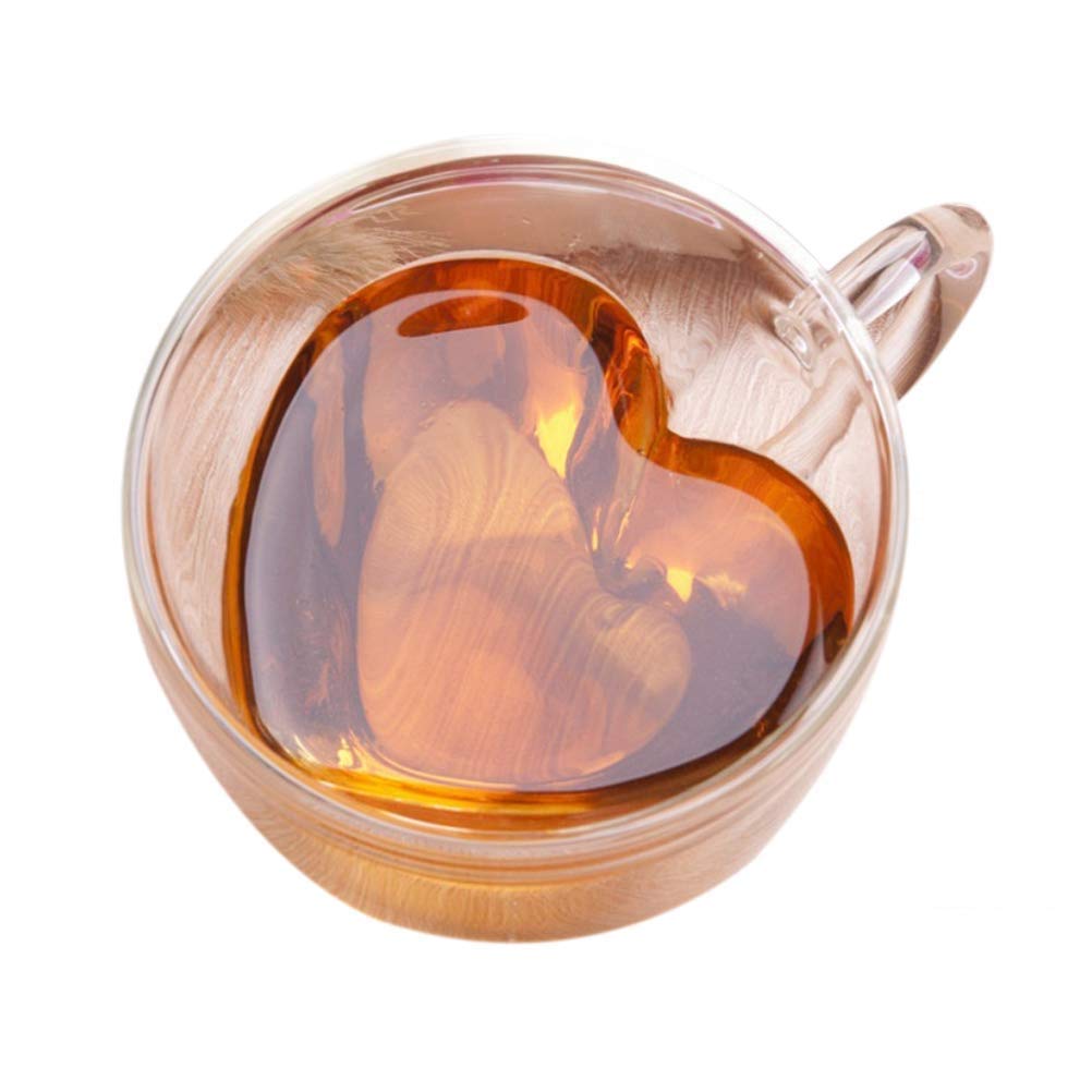 

Double Wall Heart Glass Shot Glass Double Structure Heat Resistant Cup Gift Present [Morningplace] (240ml.)