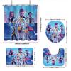 4 stk K-Pop Demon Hunters trykk baderomsett 180x180 vanntett dusjforheng 12 kroker gulvmatte, toalettsete, U-formet pute