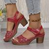 2025 New Summer Women Chunky Heel Sandals Solid Color Fashion High Heels Sandals for Women Buckle Strap Plus Size Women Shoes
