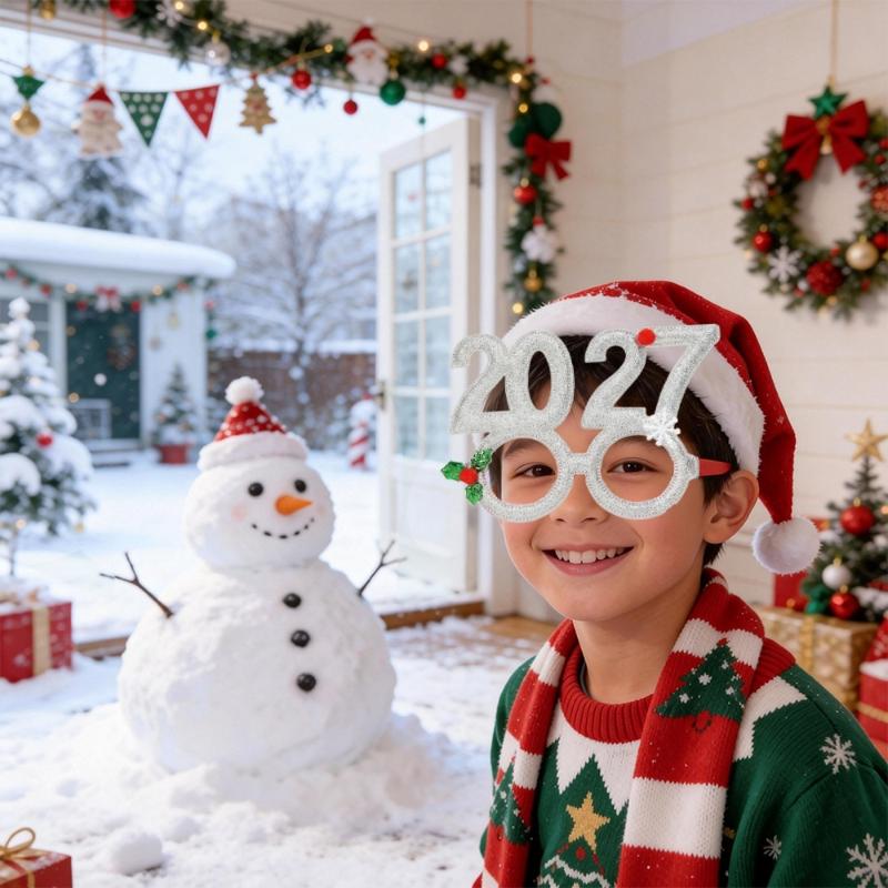 Festive Plastic Glasses Party Headband 2027 New Year Christmas Decor Hair Accessory for Kids Holiday Party Gift