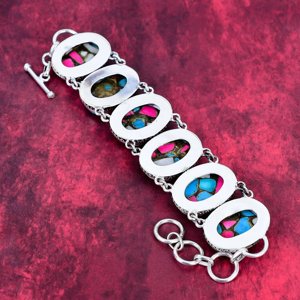 Cotton Candy Turquoise 925 Solid Sterling Silver Bracelet with Adjustable Chain, Handmade Gemstone Jewelry Bracelet For Memorial Day