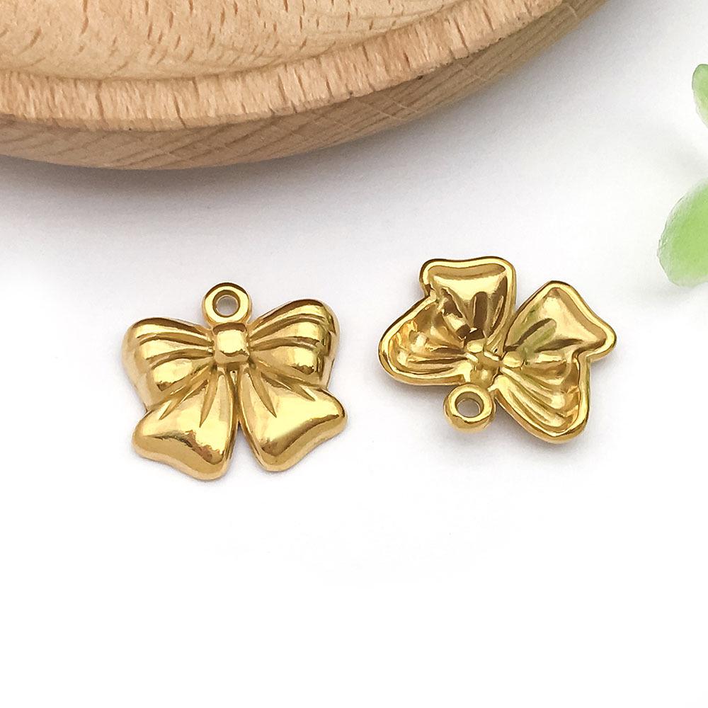 Stainless Steel Double Hanging Bow Pendant Charm for DIY Bracelets & Necklaces