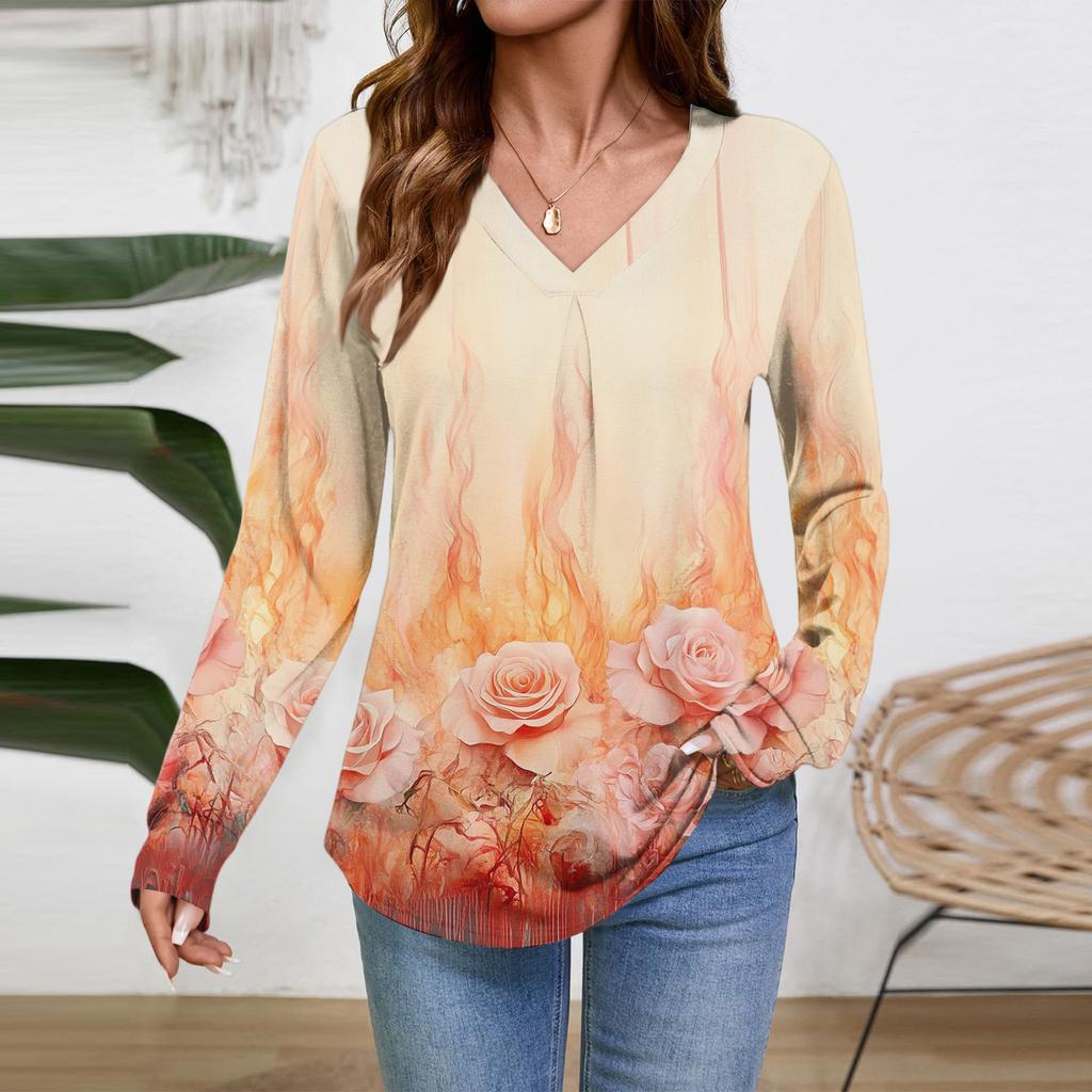 Women Long Sleeve Tops Dressy Casual V Neck Tshirts Basics Tee Vacation Fall Fashion Clothes