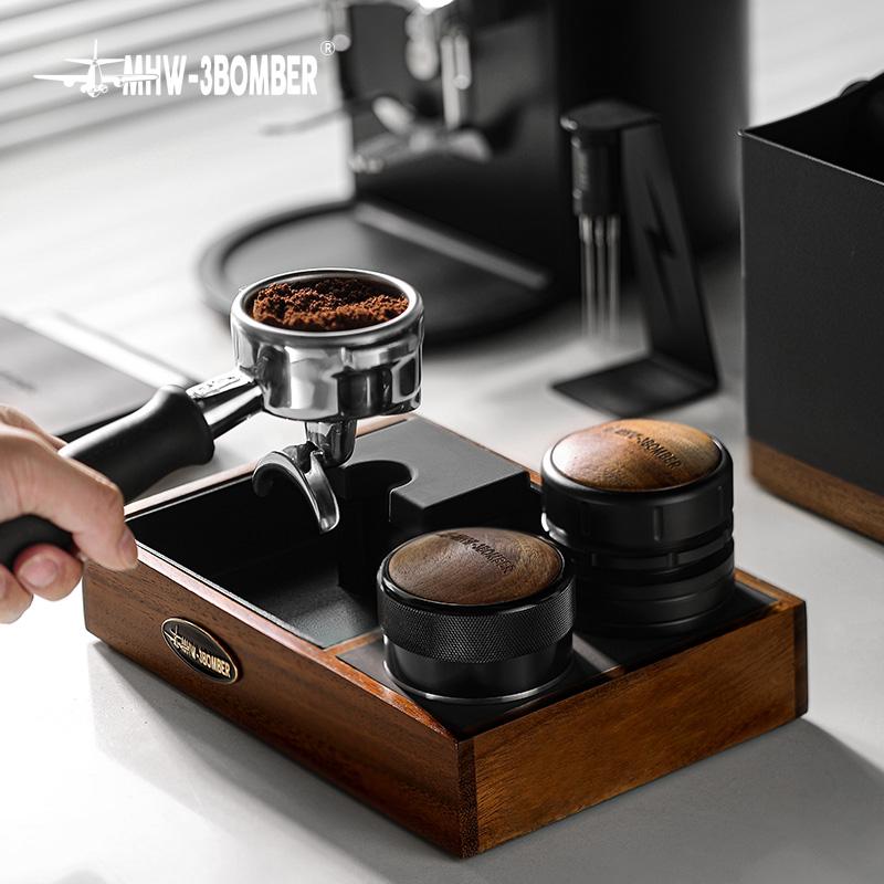 MHW-3BOMBER Multifunctional Coffee Knock Box Vintage Tamping Station Suitable for 51-58mm Portafilters Home Barista Accessories