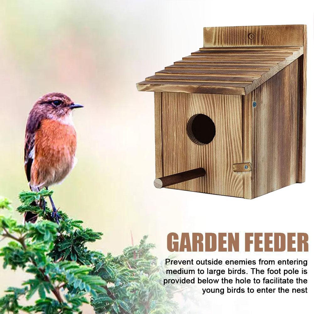 Creative Solid Wood Hummingbird House Outdoor Wooden Bird Nesting Box Hanging Birdhouse Feeder for Garden Yard Patio Decoration