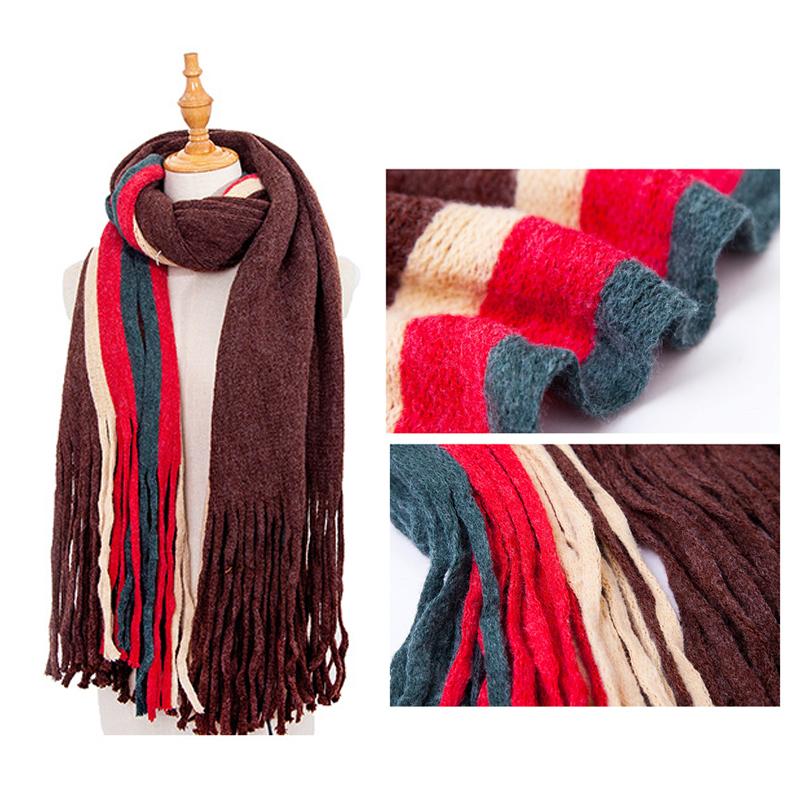 Autumn Winter Warm Shawl Female Block Color Long Tassel Scarf
