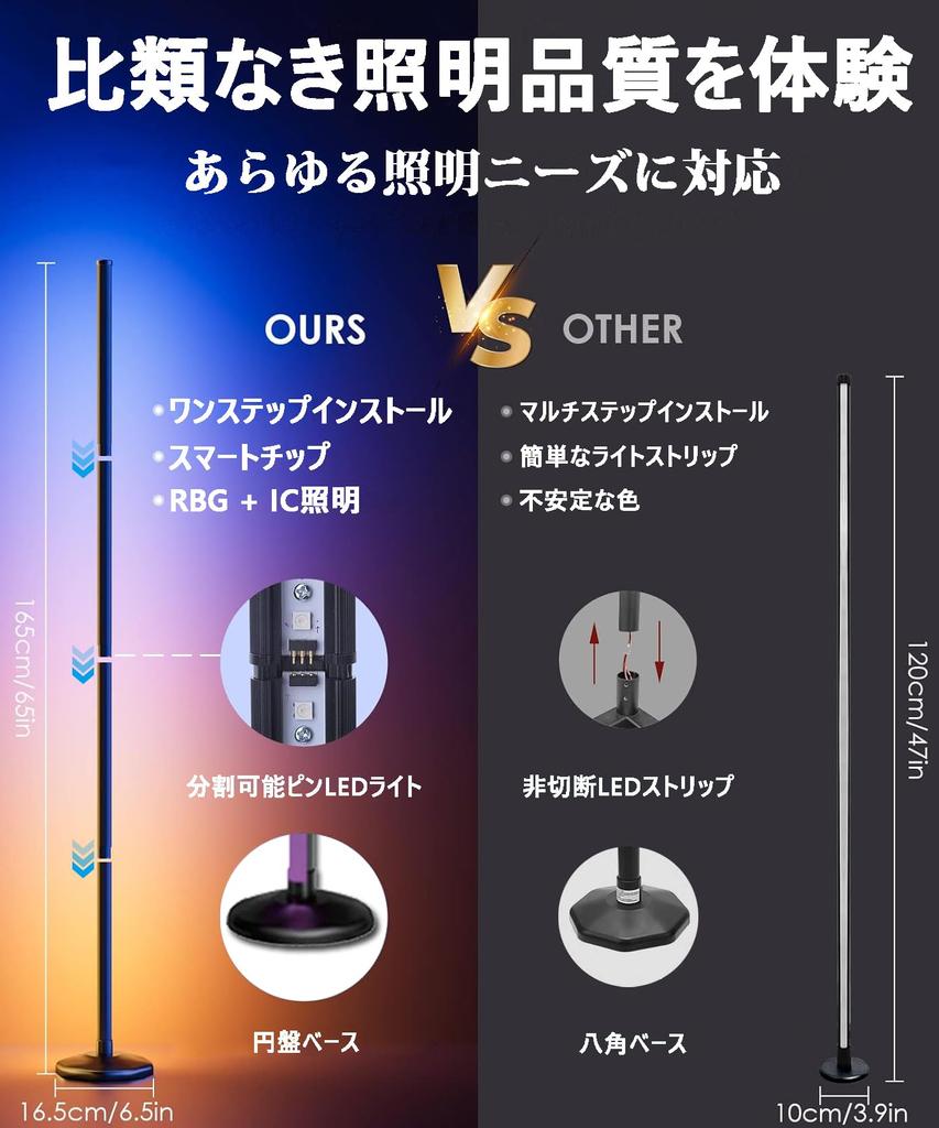 Alexa Floor Light RGB LED Floor Lamp Height 165cm Indirect Lighting Stand Corner Stand Light Adjustable Levels Height Adjustable 2 In 1 Indirect