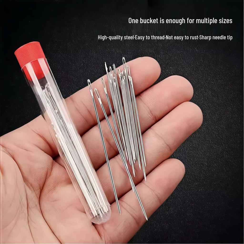 34-Piece Large Eye Hand Sewing Needle Set - Includes Long, Thin, Traditional, and Embroidery Needles for Easy Use