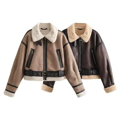 Autumn/Winter Product Casual Women's Wear Flip Collar Fur Integrated Loose and Versatile Short Jacket Coat