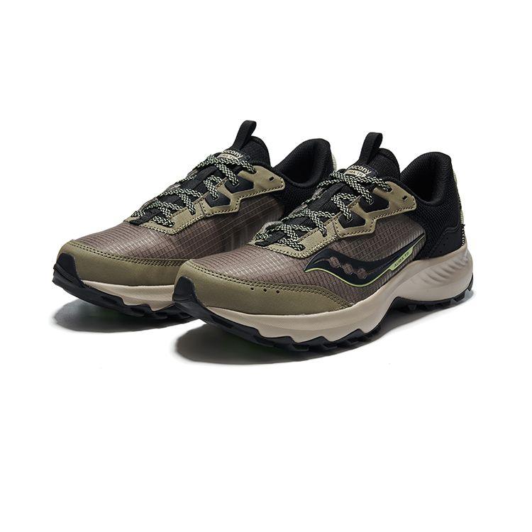 SAUCONY Aura Tr Breathable Cushioning Fabric Non-Slip Support Lightweight Low-Top Trail Running Shoes Men Sneaker Coffee Black S20862-15