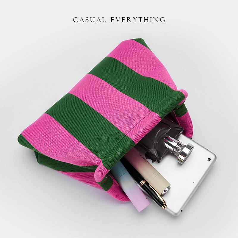 2025 Versatile Striped Knitted Handbag: Cloud Design, Large Capacity, Color Block, Daily Use.