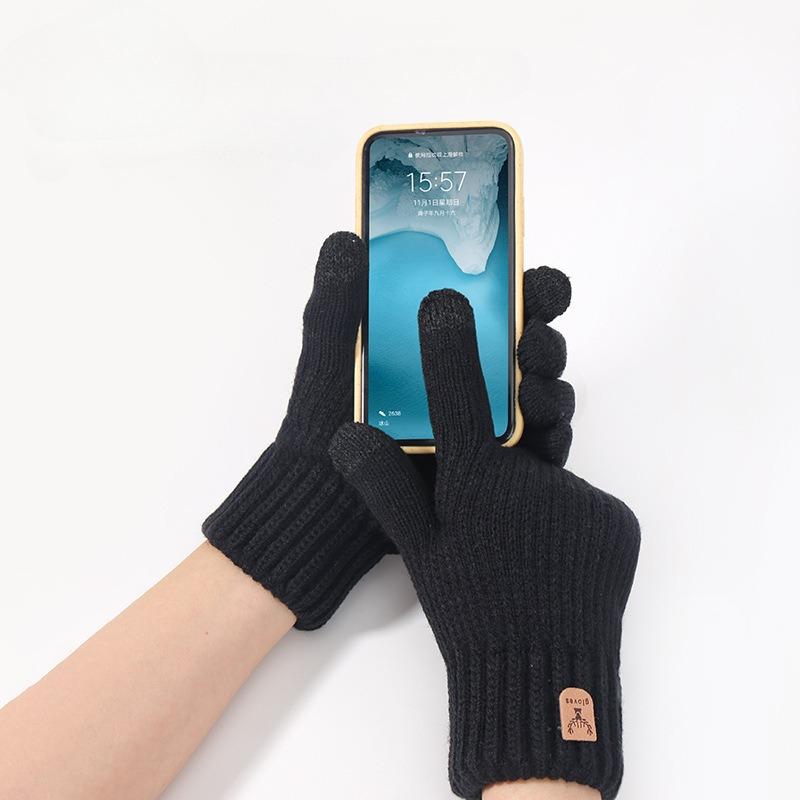 New Men's Warm Full Finger Gloves Winter Touchscreen Plus Fleece Gloves Men Women Thickening Wool Knitted Cycling Driving Gloves