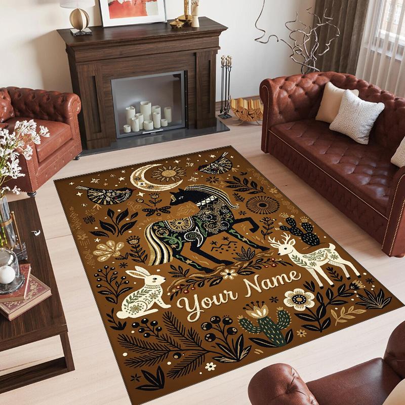 Forest Theme Crystal Velvet Floor Rug Personalized Custom Name Text Warm Carpet Home Decoration