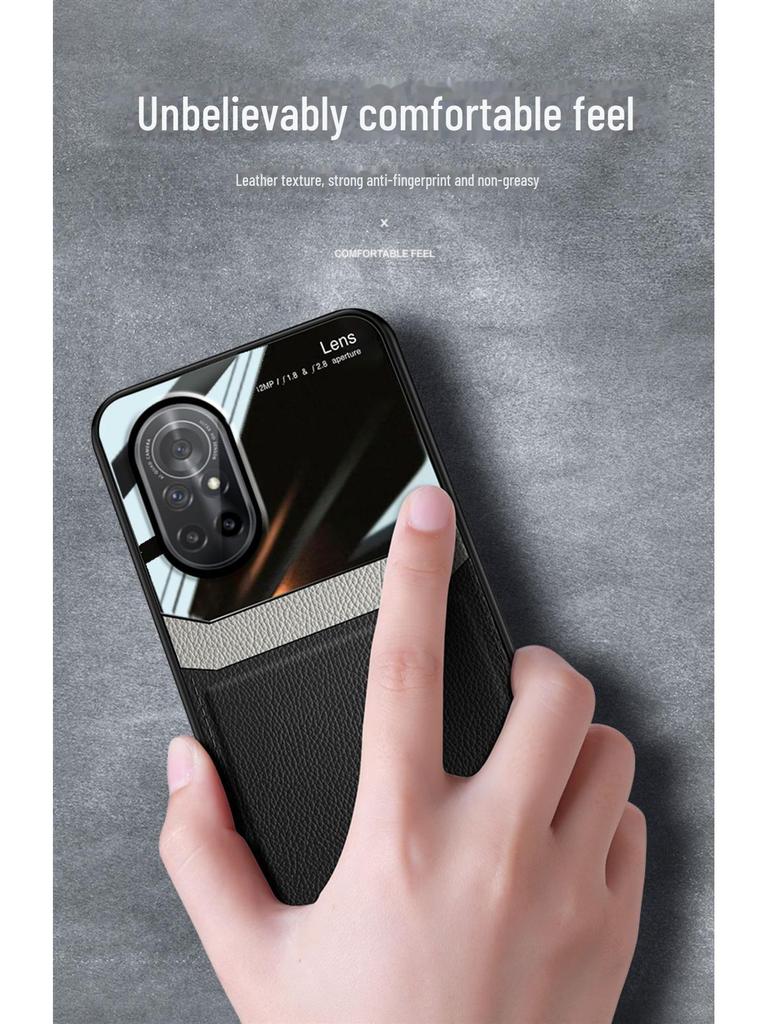 Ochranný kryt s koženou texturou pro Huawei Honor V40 Light Luxury Edition - měkký silikon, plný okraj, ochrana objektivu 5G