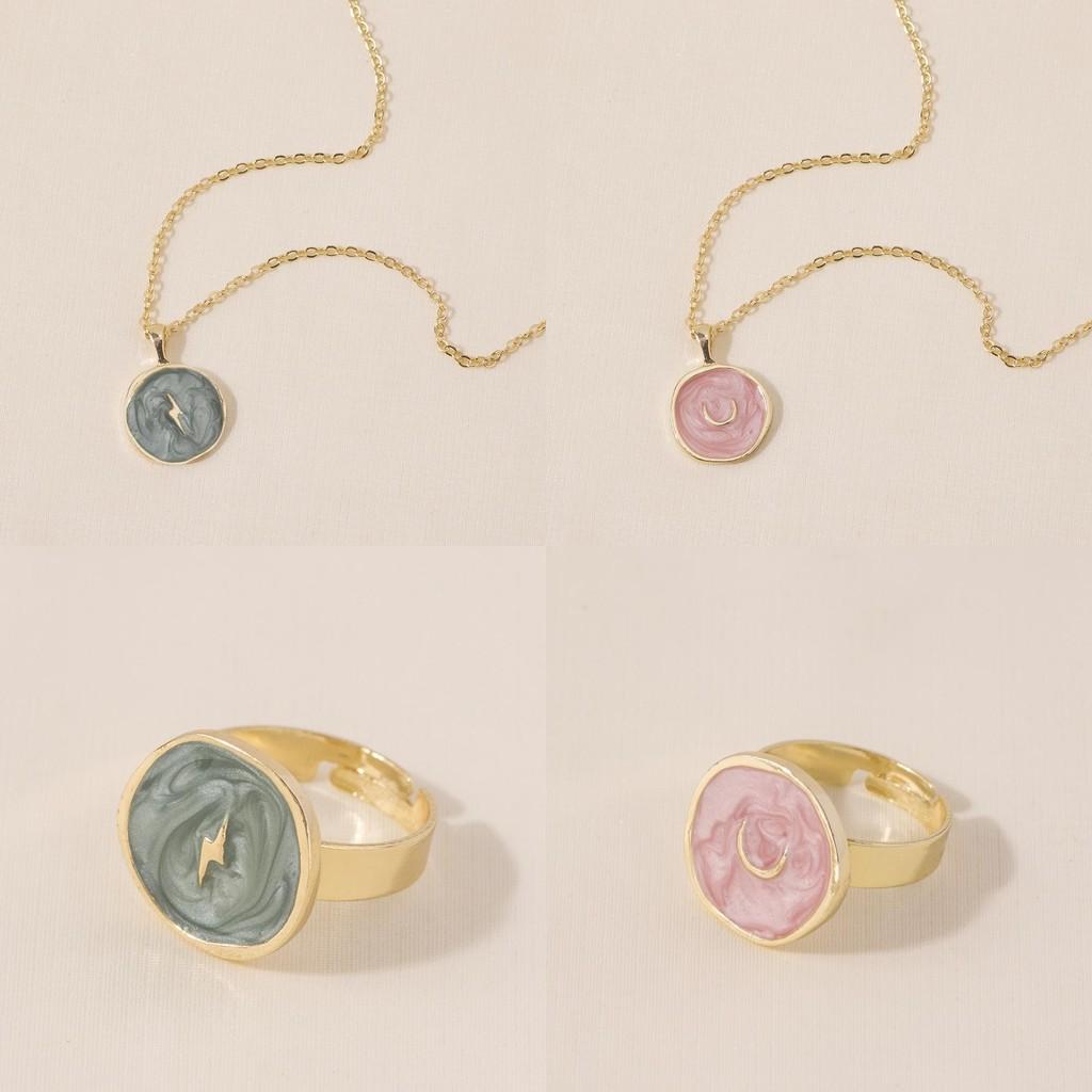 Trendy Heart Moon Star Earrings And Ring Necklace Set Fashion Geometric Accessories