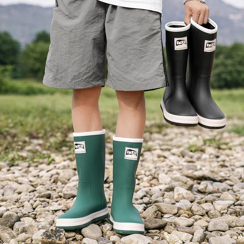 

Fashion Men s Rain Boots Rubber Gumboots 2025 Slip on Mid-calf Waterproof Working Boots Comfort Non-slip Fishing Shoes for Men 39 зелений