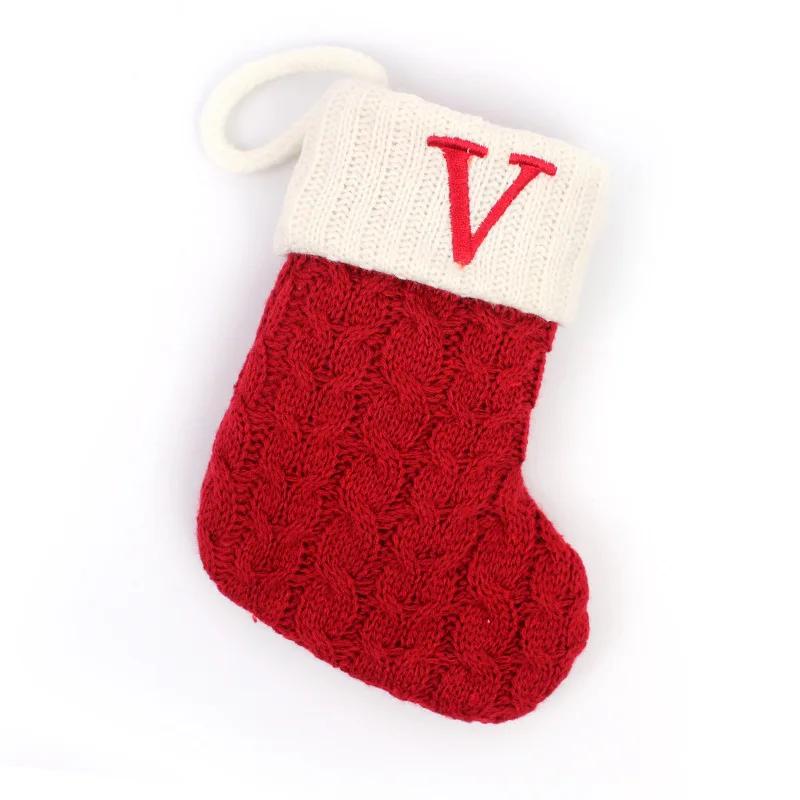Calcetines Navideños Alphabet Letters Christmas Knitting Stocking Tree Pendant Decorations Christmas Socks Red Snowflake