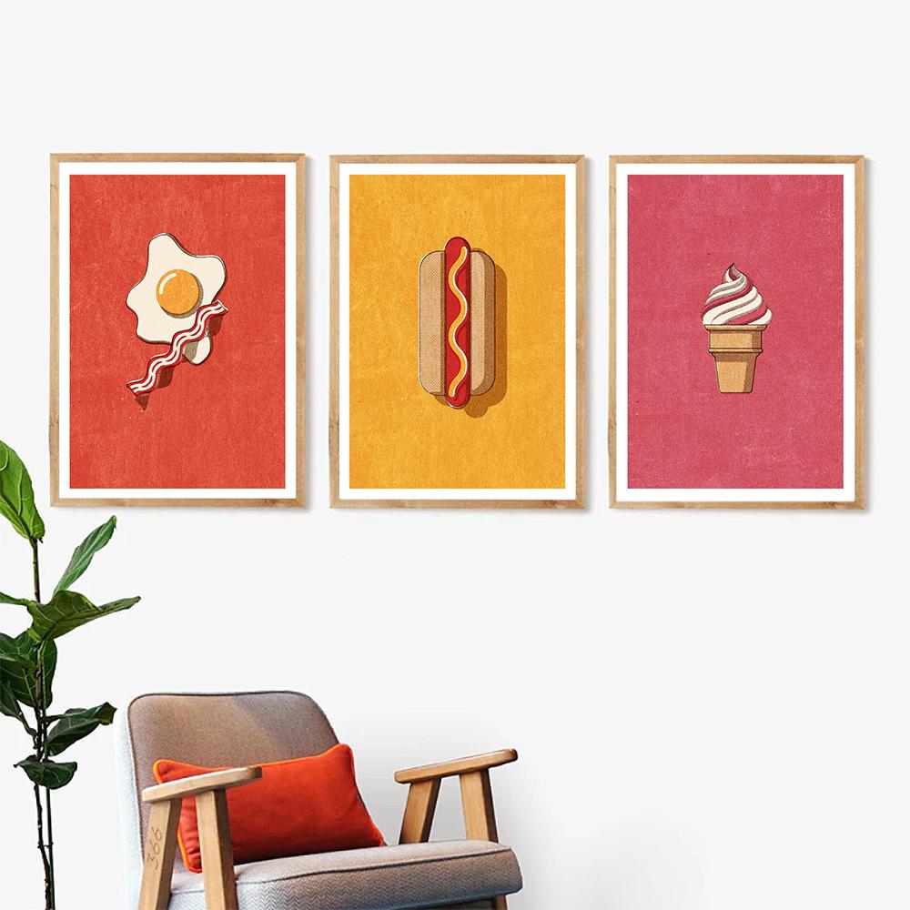 Nordic Paintings Kitchen Wall Decor Fast Food Printings Burger Ice Cream Restraunt Decoration Poster Painting No Frame