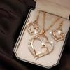European & American Retro Love Heart Jewelry Set: Alloy Diamond-Inlaid Necklace & Earrings