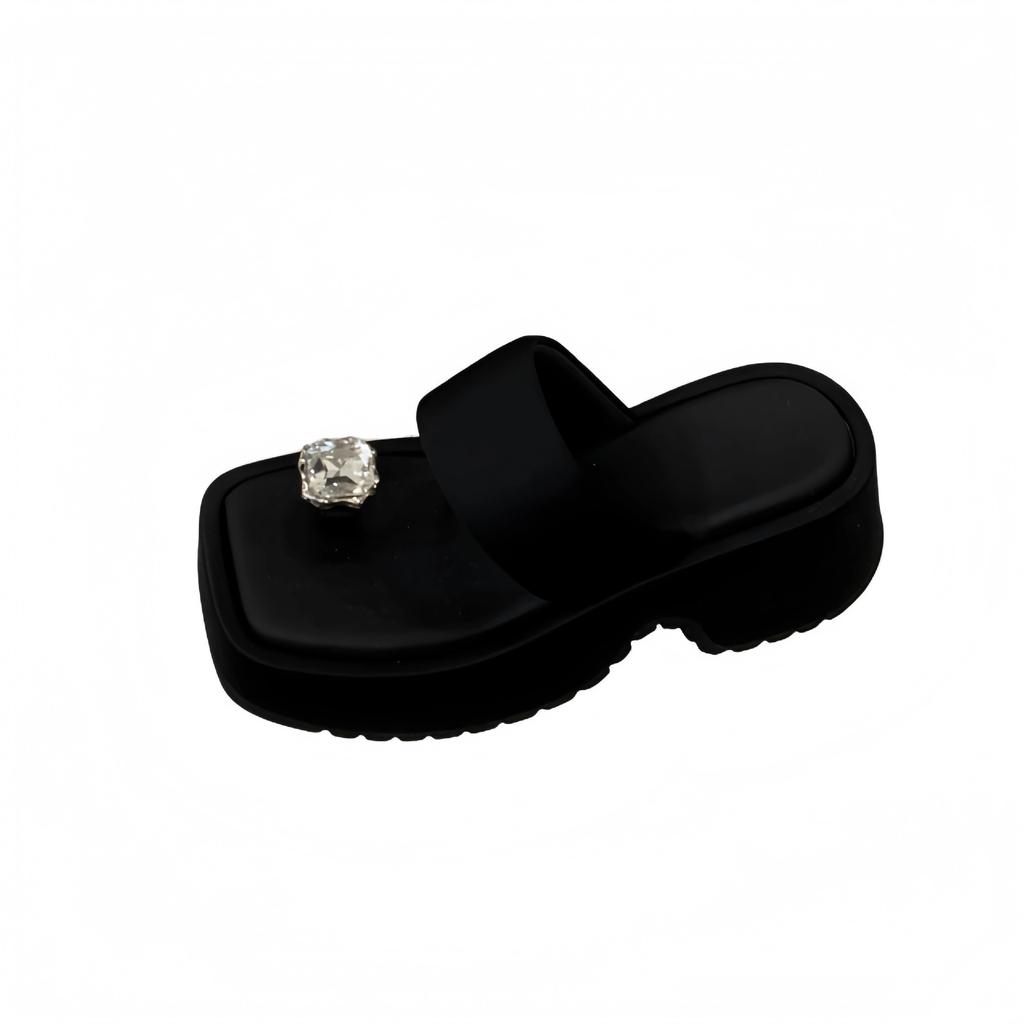 New summer one-word toe sandals thick-soled heightening sandals simple and versatile casual wedge heel muffin shoes