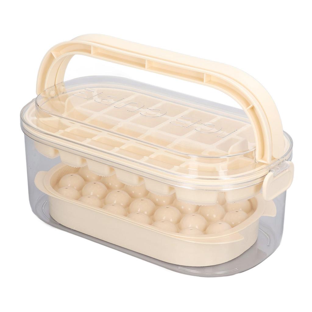 2 Trays Round Square Ice Cube Trays with Lid and Bin for Freezer Ice Cube Molds with Shovel Making 54 Ice Cubes [soft
